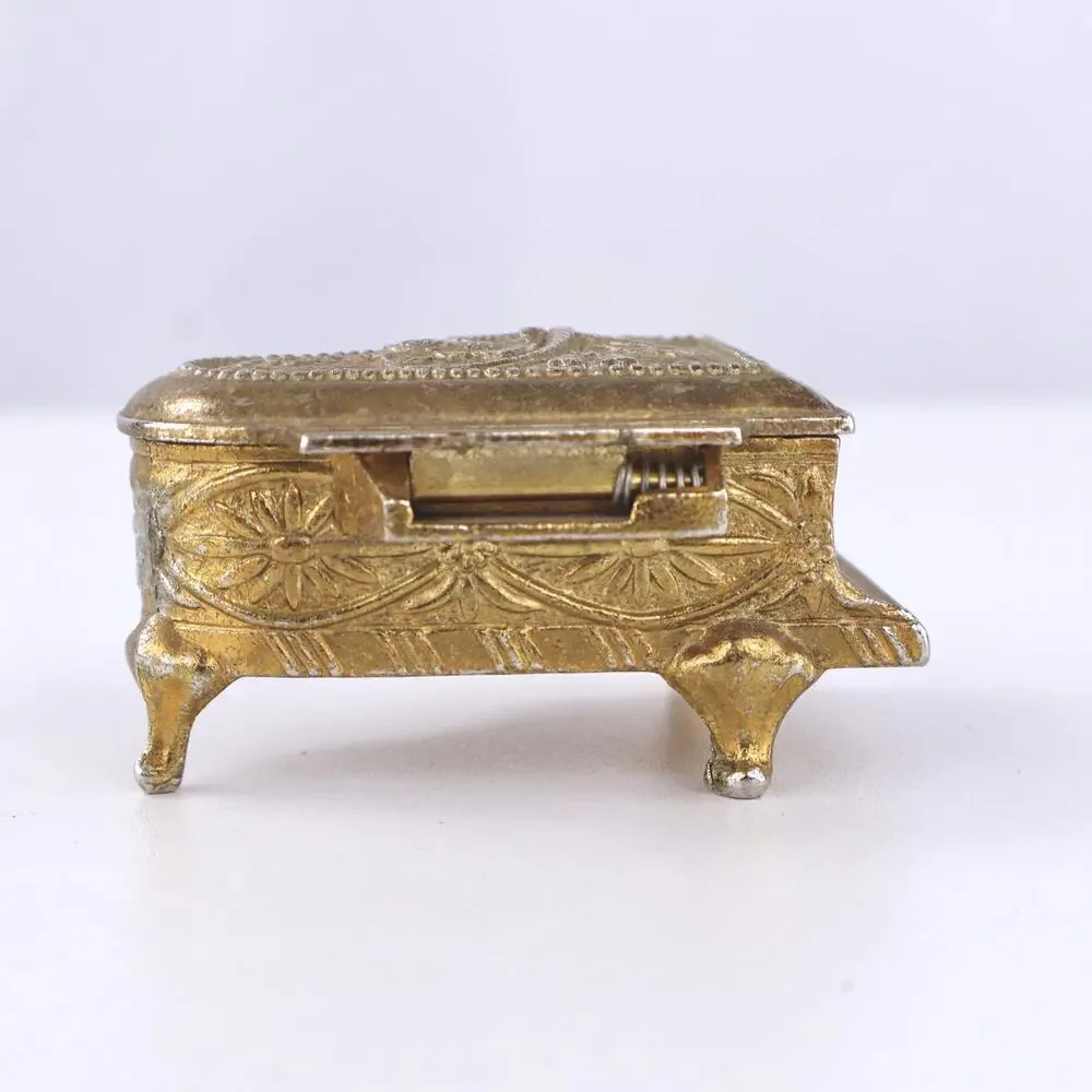 Vintage Mid Century Mini Grand Piano Trinket Box Gold Metal Red Velvet Japan